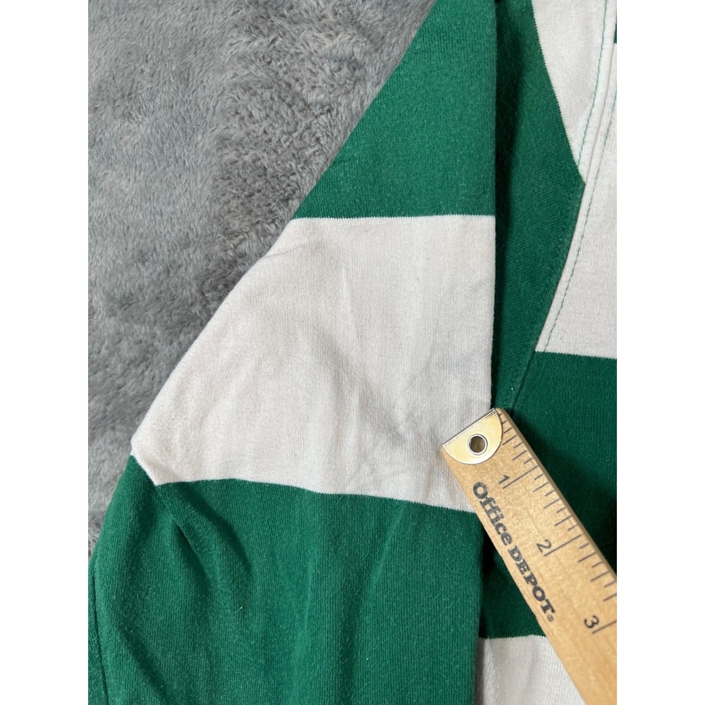 Lands End Vintage Rugby Shirt Mens XL Green White Stripe Heavyweight 90s Polo - Picture 6 of 13